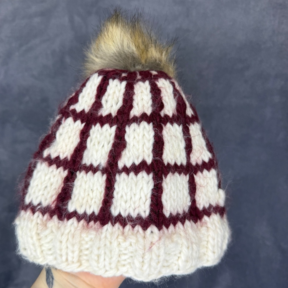 The Blueberry Hill Knit Beanie‎ Kids 12-24 Months Maroon Cream